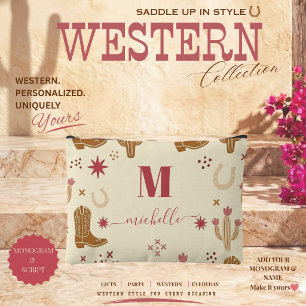 Land Western Handgezeichnetes Muster Monogramm Sch Zubehörtasche