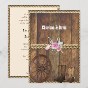 Land Western Hochzeit Rosa Rosen Federn Seil I Einladung
