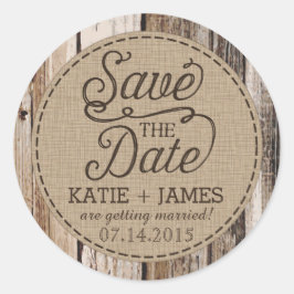 Land Western Holz Rustikales Save the Date Label Runder Aufkleber