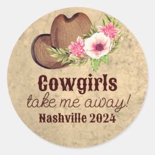 Land Western rosa floral Cowgirl Runder Aufkleber