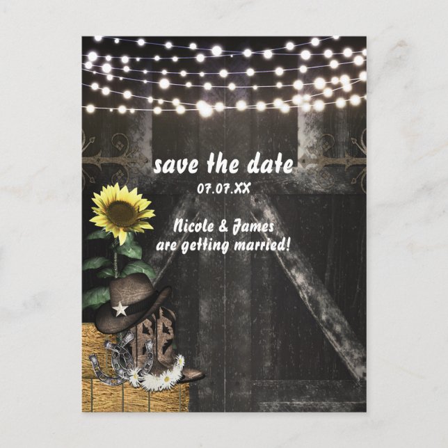 Land Western Rustikale Barkarte Save the Date Ankündigungspostkarte (Vorderseite)