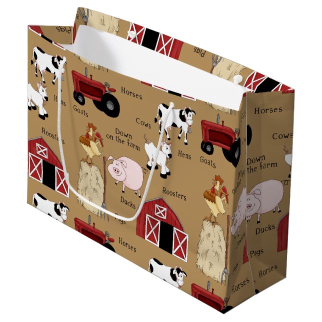 Landbauernmuster große Geschenktasche Geschenktüte (Vorderseite Schrägansicht)