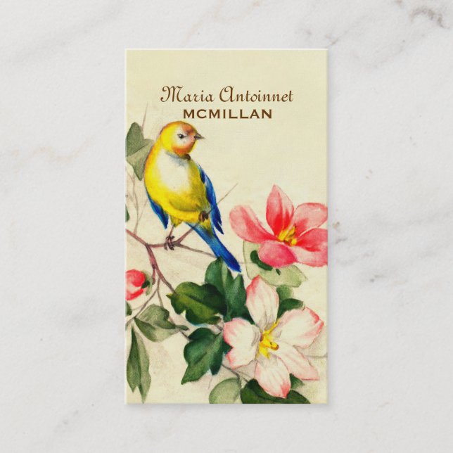 Landchic-Vintager Vogel u. Blumen Visitenkarte (Vorderseite)