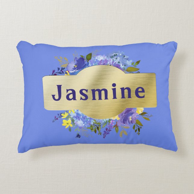 Länder Blume Blauer Lila Blumen und Gold Dekokissen (Vorderseite)