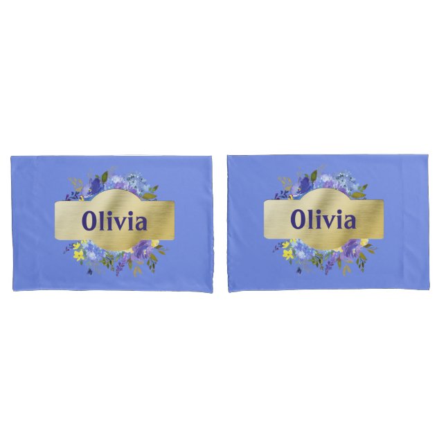 Länder Blume Blauer Lila Blumen und Gold Kissenbezug (Vorderseite-Set)