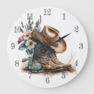 Länder-Cowgirl-Stiefel-Blumenhut Texas Große Wanduhr