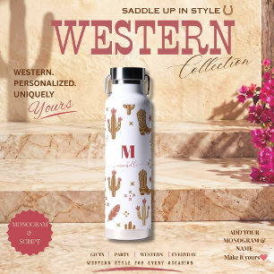 Länder-Western-Handgezeichnetes Muster-Monogramm-S Trinkflasche