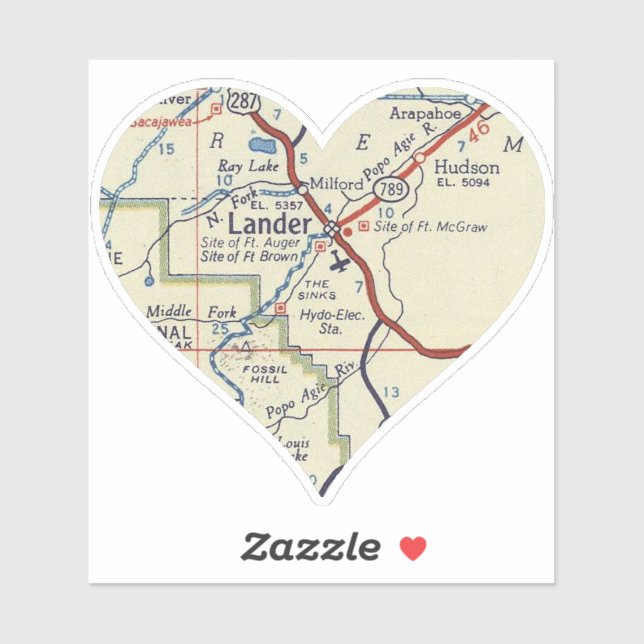 Lander WY Classic Map Aufkleber (Blatt)