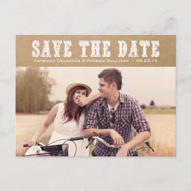 Ländertypografie Vintag Save the Date Postkarte (Vorderseite)