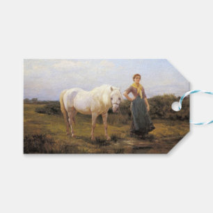 Landfrauen, die ein Pferd zum Wasser nehmen Geschenkanhänger