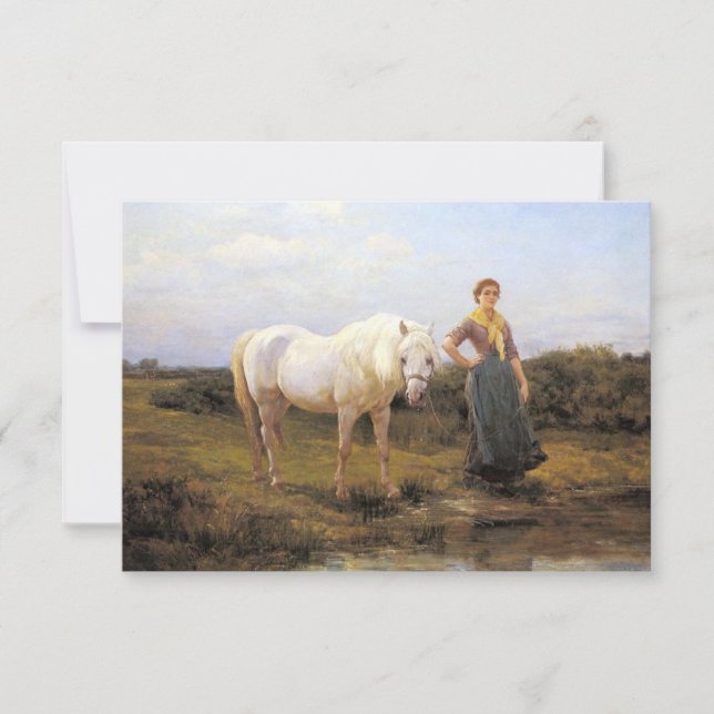 Landfrauen, die ein Pferd zum Wasser nehmen Karte (Vorderseite)