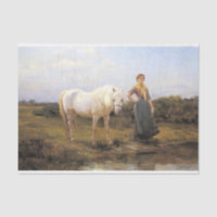 Landfrauen, die ein Pferd zum Wasser nehmen