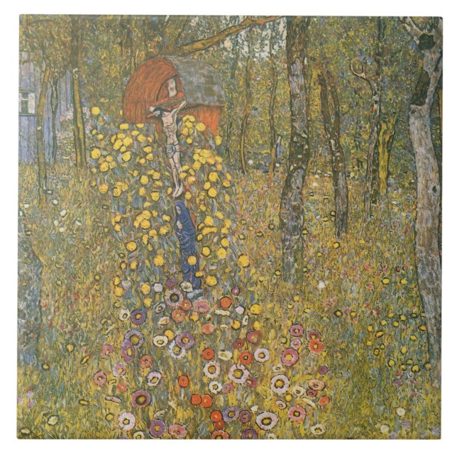 Landgarten mit Kruzifix (von Gustav Klimt) Fliese (Vorderseite)
