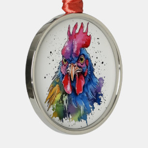 Landhahn Hühner Wasserfarbenstil Ornament Aus Metall