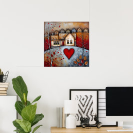 Landhaus auf dem Hügel Grunge Ai Art Poster