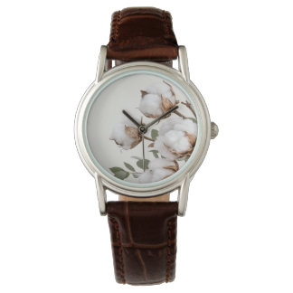Landhaus-Baumwoll-Botanik-Uhr Neutral Rustikal Armbanduhr