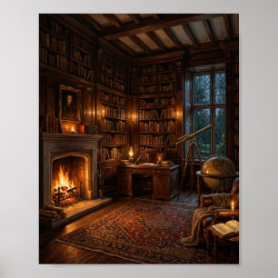 Landhaus-Bibliotheksatlas-Schreibtisch I Poster