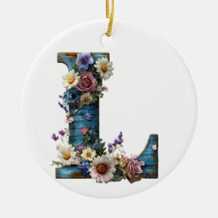 Landhaus-Blumen-Letter L Keramik Ornament