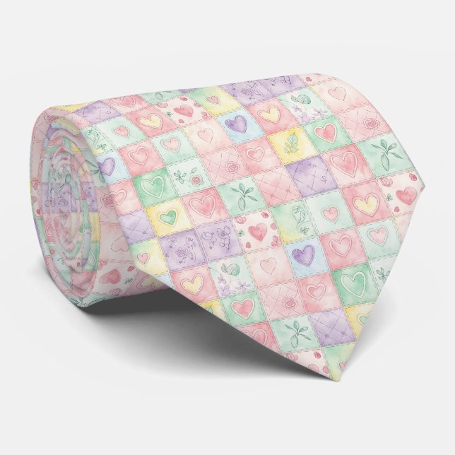 Landhaus-Blumen-Patchwork-Gingham-Pastell Krawatte (Gerollt)