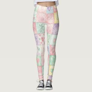 Landhaus-Blumen-Patchwork-Gingham-Pastell Leggings