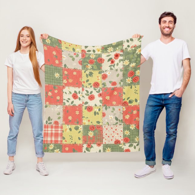 Landhaus-Blumen-Patchwork-Muster Fleecedecke (Beispiel)