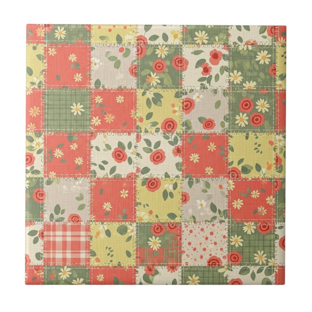 Landhaus-Blumen-Patchwork-Muster Fliese (Vorderseite)