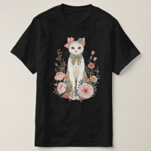 Landhaus Blumenkatze Coquette Vintage Pastellros T-Shirt