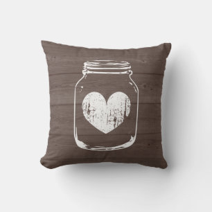 Landhaus-Dekokissen mit Holzmaserung und Mason-Gla Kissen