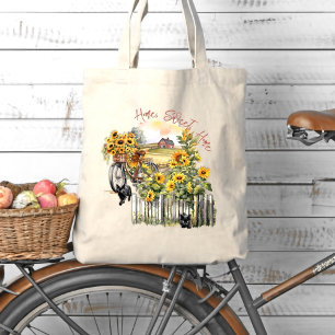 Landhaus-Fahrrad Sonnenblumen Katzen Tragetasche