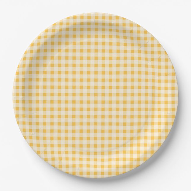 LANDHAUS GELBE GINGHAM-PAPIERTELLER PAPPTELLER (Vorderseite)