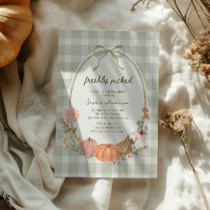 Landhaus-Grün-Gingham-Frisch-Geerntete-Hochzeitsdu Einladung