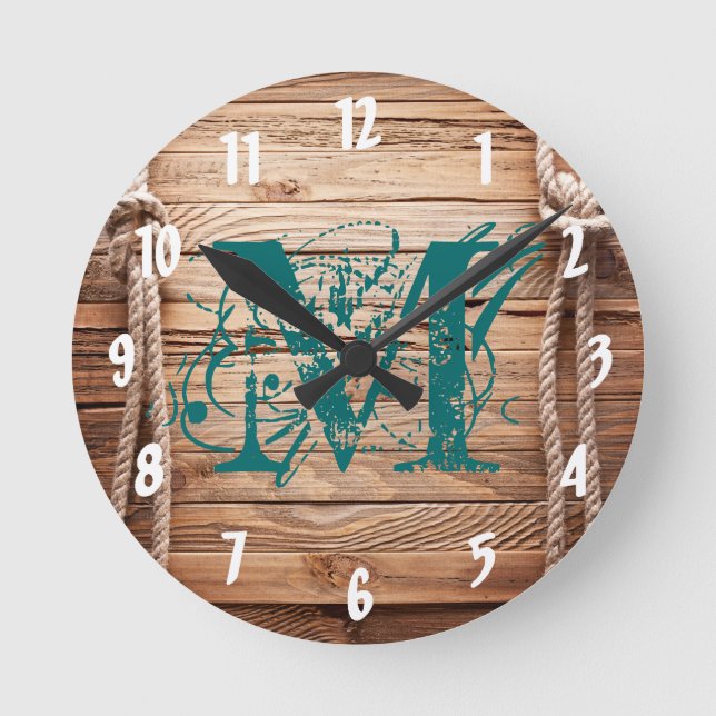 Landhaus Holz Monogramm Anfangsbuchstabe Wanduhr (Vorderseite)