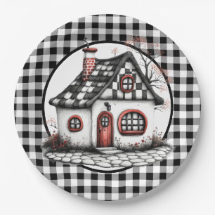 Landhaus im schwarzen und weißen Stil Pappteller