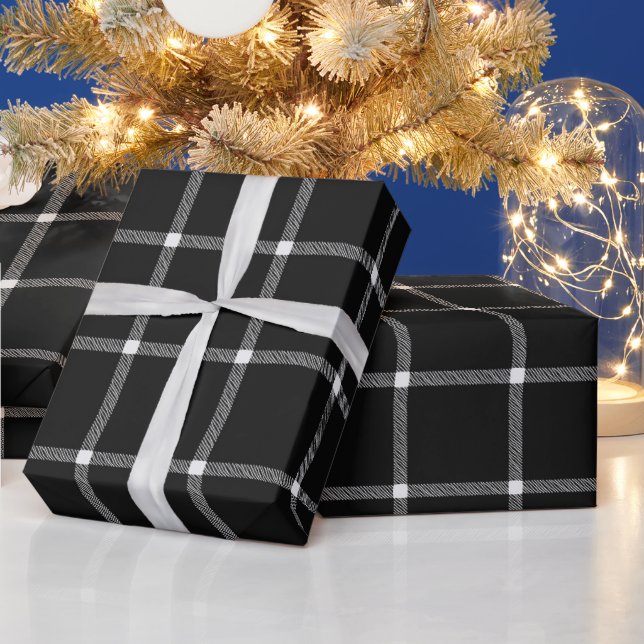Landhaus in kariertem Weiß und Schwarz Geschenkpapier (Feiertage)