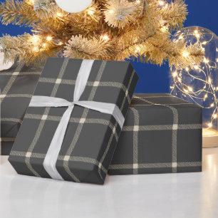 Landhaus karierte Sahne, dunkelgrau gezeichnet Geschenkpapier