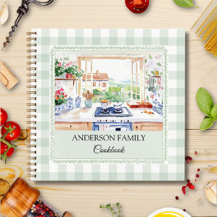 Landhaus-Küche Softgrün Gingham Familienrezept Notizbuch