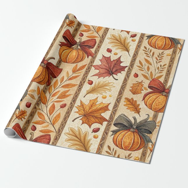 Landhaus-Kürbis-Bogen Herbstmuster Geschenkpapier (Ungerollt)