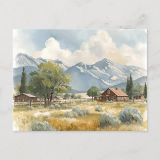 Landhaus Landschaft mit Bergblick Postkarte