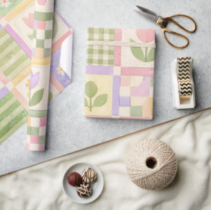 Landhaus-Mädchenhaft Pastell Rosa Grün Quilt Patch Geschenkpapier
