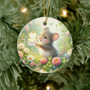 Landhaus-Maus-Liebesbrief-Wiese Keramik Ornament