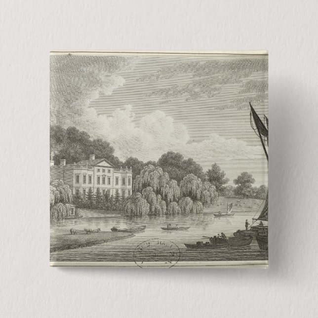 Landhaus mit See und Booten Button (Vorderseite)