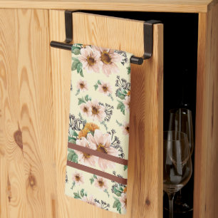 Landhaus-Rosa, Gelb, Rostfarbenes Blumen-Wasserfar Geschirrtuch