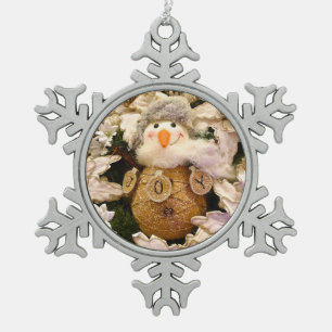 Landhaus-Rostoptik-Jutesack-Schneemann-Weihnachtss Schneeflocken Zinn-Ornament