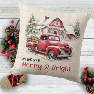 Landhaus Roter LKW Weihnachten Kissen