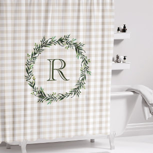 Landhaus-Stil Monogramm aus Beige mit Büffel-Karo- Duschvorhang