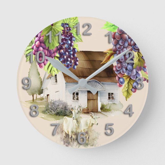 Landhaus Traubenziegen Küche Runde Wanduhr (Vorderseite)