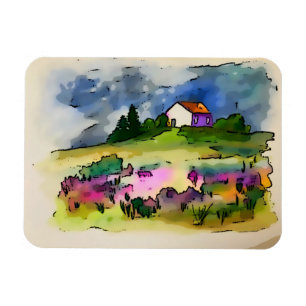Landhaus und wilde Blumen englische Landseite  Magnet