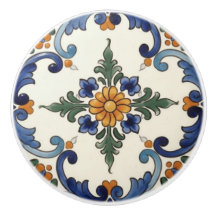 Landhaus-Volk-Blume Mittelmeer Blau Orange