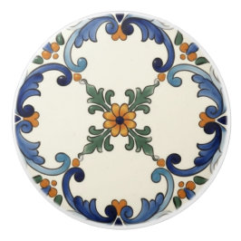 Landhaus-Volk-Blume Mittelmeer Blau Orange Keramikknauf