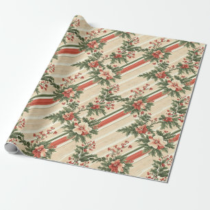 Landhaus-Weihnachtsfloristik Rot Grün Diagonal Geschenkpapier